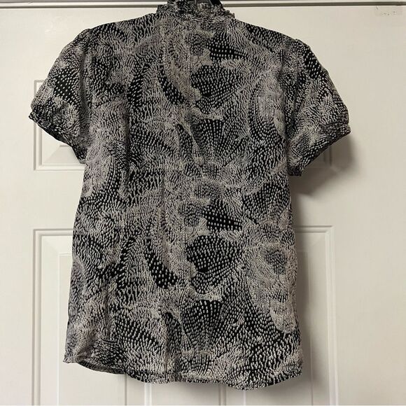 VTG 90s The Limited Black White Dot Floral Puff Cap Short Sleeve Button Shirt L - Picture 4 of 15